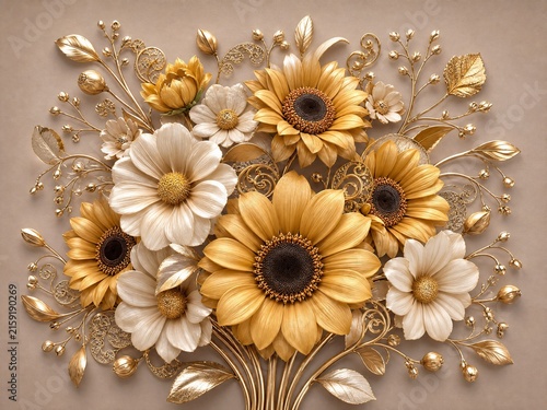 Golden sunflower vertical 3D floral bouquet
