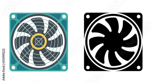 Computer cooling fan a vector illustration with colored and monochrome variations