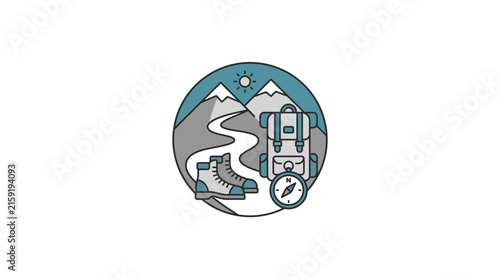 Hiking and Mountain Trekking Badge Design