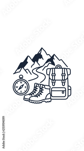Hiking and Camping Gear Outline Illustration