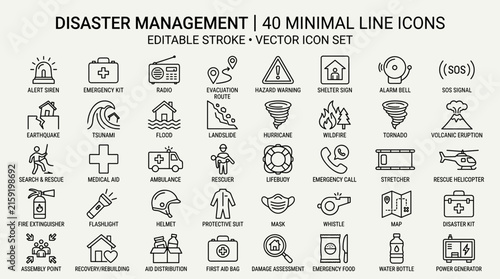 Disaster Management Icons Set Emergency Preparedness and Response Symbols