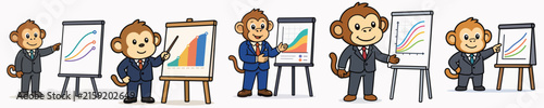 Set of cute monkey vectors presenting work charts