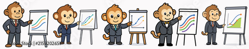 Set of cute monkey vectors presenting work charts
