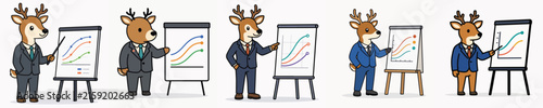 A set of cute vector deer presenting work charts.