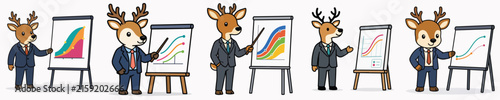 A set of cute vector deer presenting work charts.