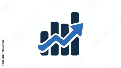 Animated bar chart icon with upward trending arrow for business growth
