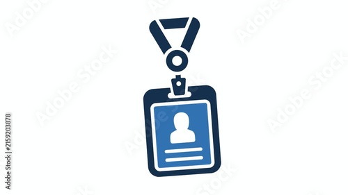 Animated blue ID card badge icon hanging on lanyard strap