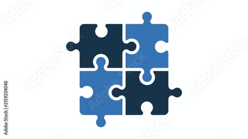Four puzzle pieces connecting to form a square concept icon