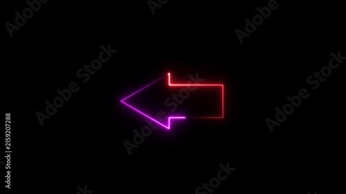 Vibrant neon glowing left arrow sign pulsing with electric red and purple light on a deep black background, for modern digital, interface navigation, ui, and minimalist motion