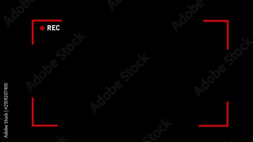 Digital camera recording viewfinder overlay with red rec indicator and frame markers for cinematic production, broadcast television, filmmaking projects, and creative media editing assets