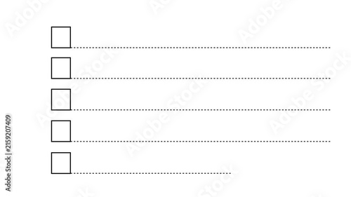 Minimalist animated checklist with red checkmarks appearing in sequence on white background, for business task, management, productivity tracking, and interactive digital interface
