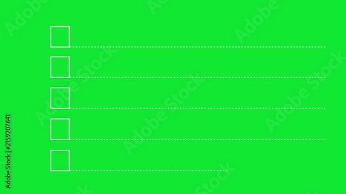 Animated checklist with hand-drawn red checkmarks appearing on a green screen background, for task management, to-do lists, project, completion, and interactive, business presentations