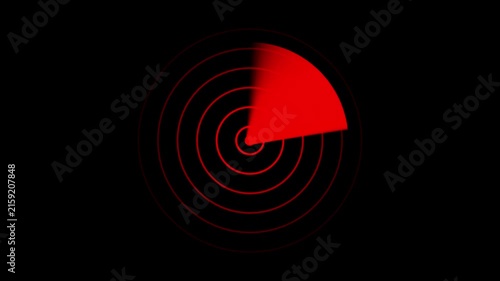Red radar screen scanning animation with concentric circles, digital sonar interface for military surveillance, scientific detection, navigation systems, and futuristic cyber security backgrounds