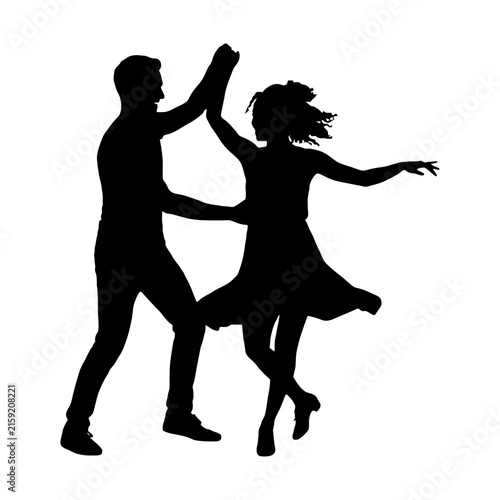 Obraz na plátne Couple silhouette dancing together in a joyful pose isolated on transparent back