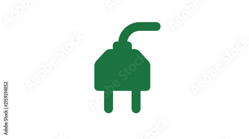 Minimalist green electric plug icon representing sustainable energy and power connection on a white background