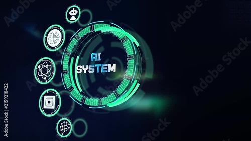 Monitoring enterprise ai system performance on dark technological display featuring dynamic digital technology research icons