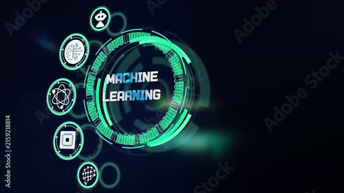 Machine learning model training progress displayed on glowing futuristic technological hud dashboard with cyber tech icons