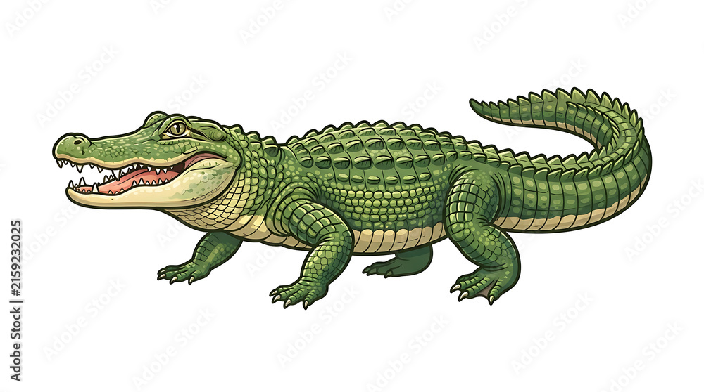Fototapeta premium Detailed green alligator illustration isolated on white background with wildlife
