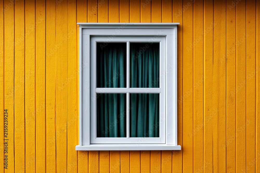 Fototapeta premium Rustic house facade with green curtains