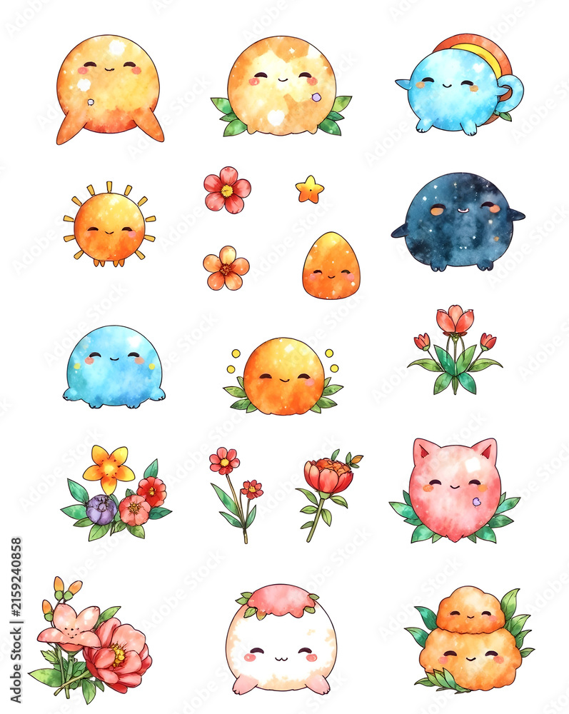 Fototapeta premium set of funny cartoon animals, cute journal stickers, graphic design illustration 