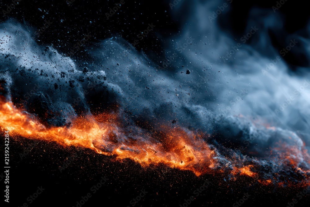 Fototapeta premium Scorched surface with glowing hot edges and ash