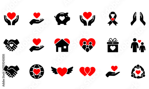 Care and support icon set. Vector graphic illustration.
