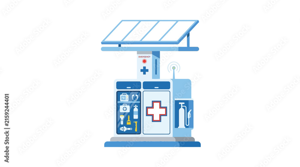 Naklejka premium Solar Powered Emergency Medical Station with First Aid Kit