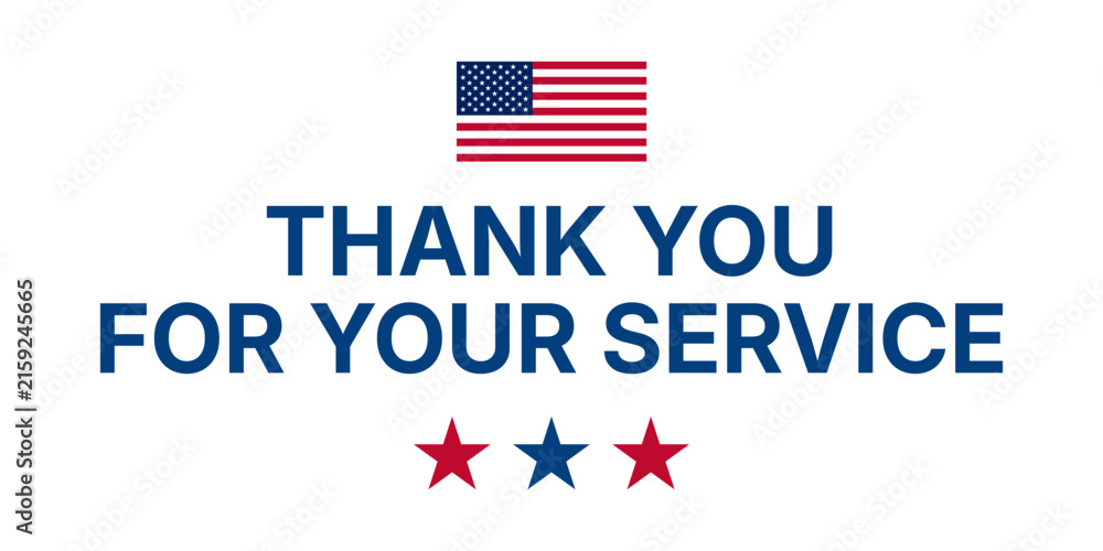 Fototapeta premium Thank you for your service message with American flag and stars patriotic vector graphic