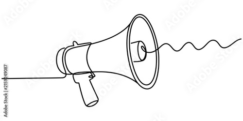 Continuous single line drawing of a megaphone for loud announcement and marketing communication isolated on a white background for business promotion Vector, illustration