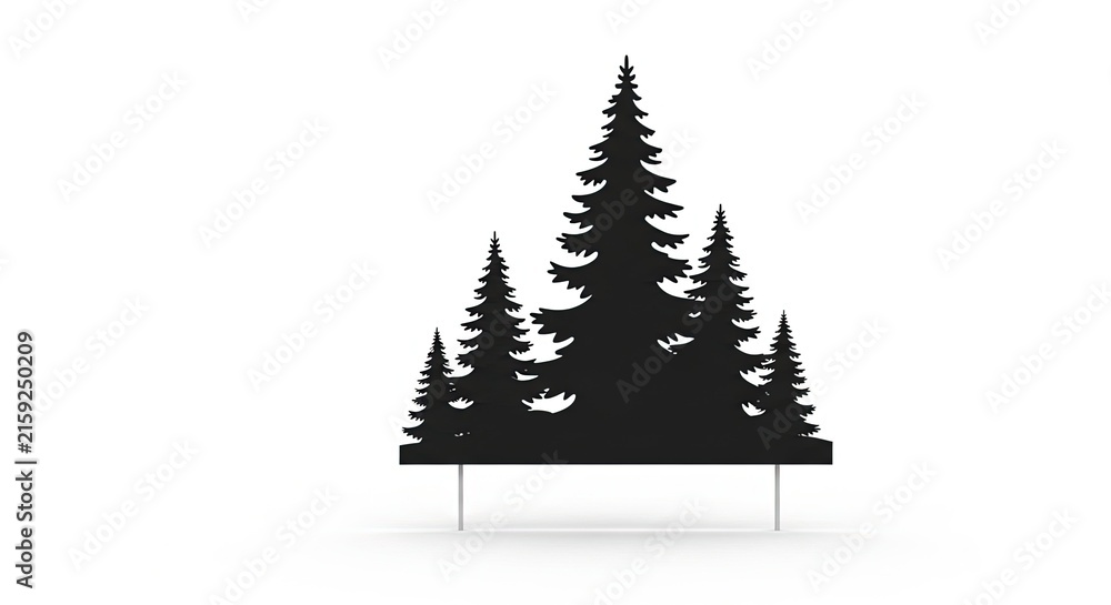 Obraz premium Black silhouette of a cluster of evergreen trees on a white background, representing a festive outdoor decoration or natural scene.