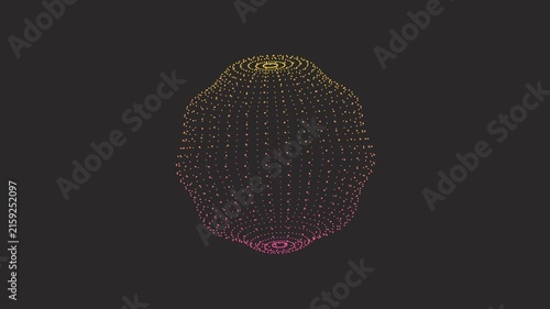 Abstract sphere of dots with gradient color on dark background