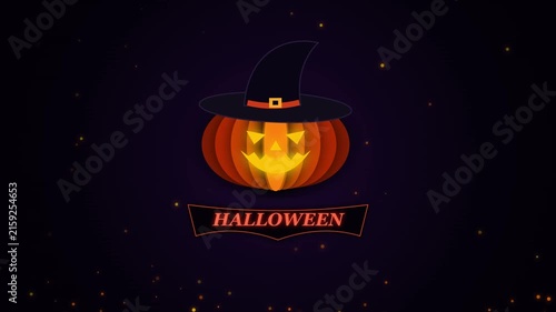 Halloween Pumpkin Wearing Witch Hat With Festive Banner