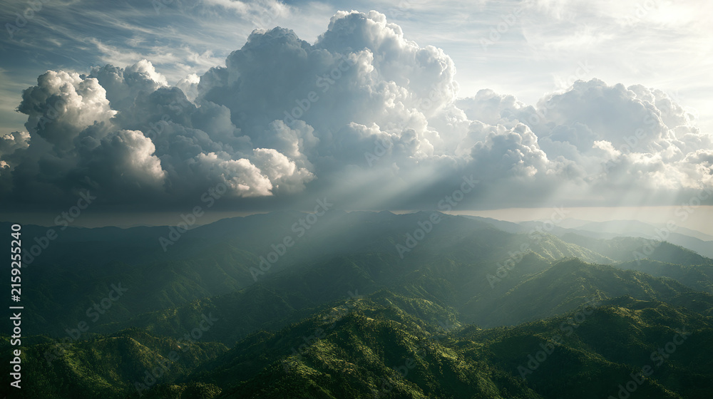 Obraz premium Mountain landscape in sunlight with clouds