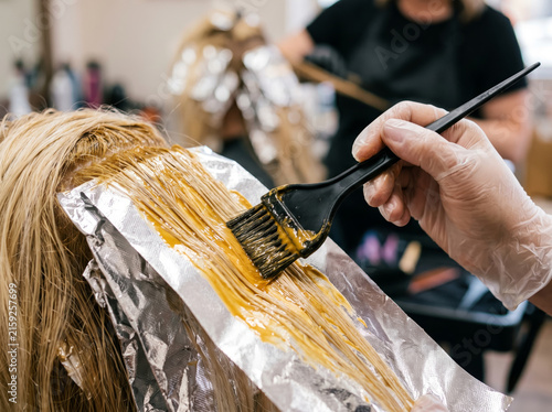 Foil Highlighting Application with Tint Brush in Salon