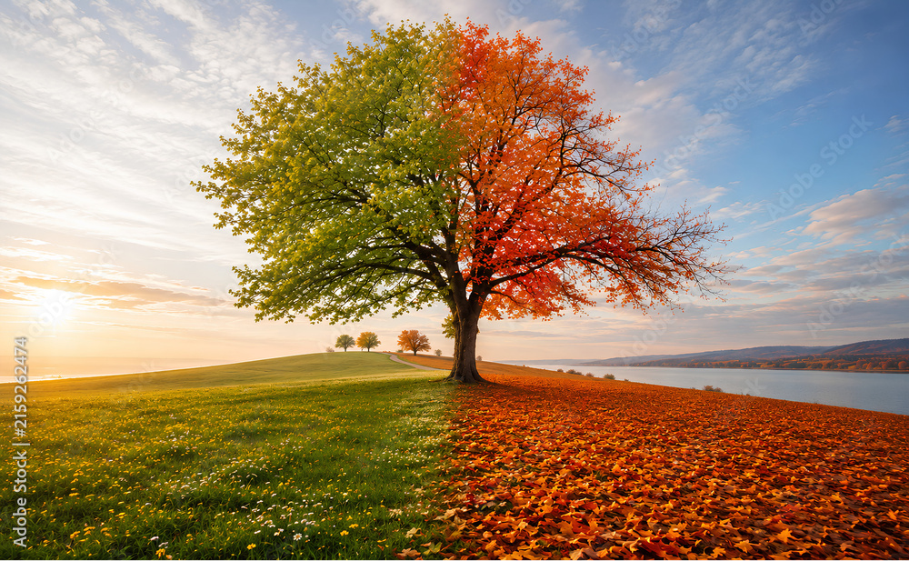 Naklejka premium Summer season change autumn season