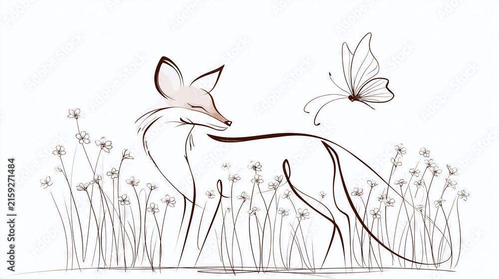 Naklejka premium Fox in a Meadow of Wildflowers