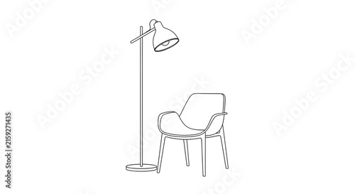 Minimalist Reading Nook: A sleek floor lamp stands beside a modern armchair, creating a simple yet inviting corner for reading and relaxation.