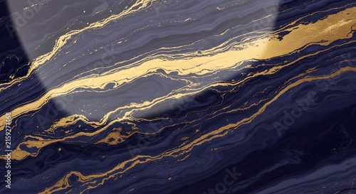 Abstract Marble Texture with Gold Veins: A close-up view of a polished marble surface revealing intricate, flowing patterns of deep blue and striking gold veins.