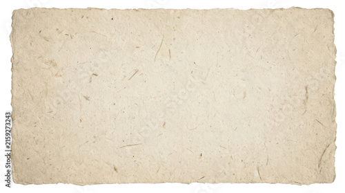 Handmade textured paper sheet with deckled edges isolated on transparent background