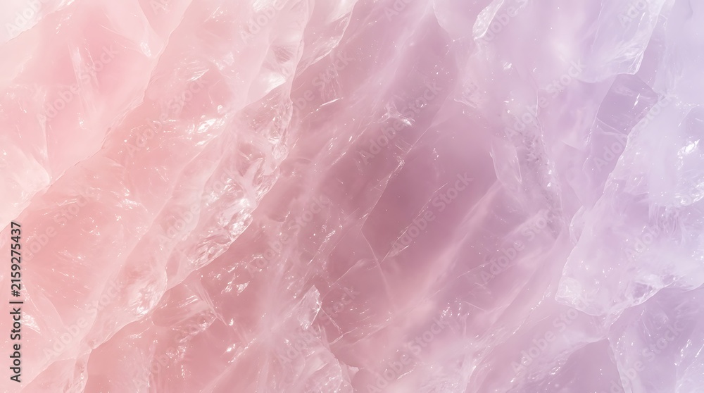 Fototapeta premium Close up of rose quartz crystal texture with soft pink and purple pastel colors for abstract backgrounds and calming spa designs.