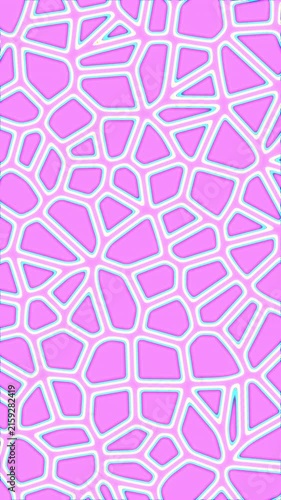 Looping animation of abstract pink voronoi cellular mosaic pattern with chromatic outline borders for mobile background, seamless loop