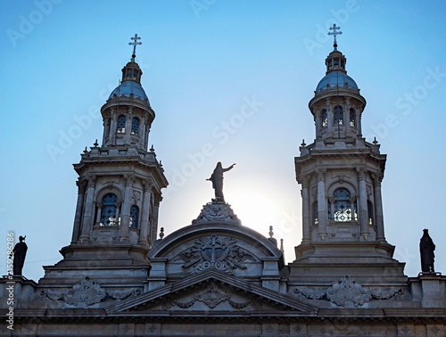 Metropolitan Cathedral  backlit Santiago Chile