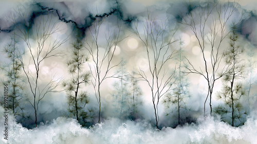 Snow-Covered Forest in Misty Atmosphere