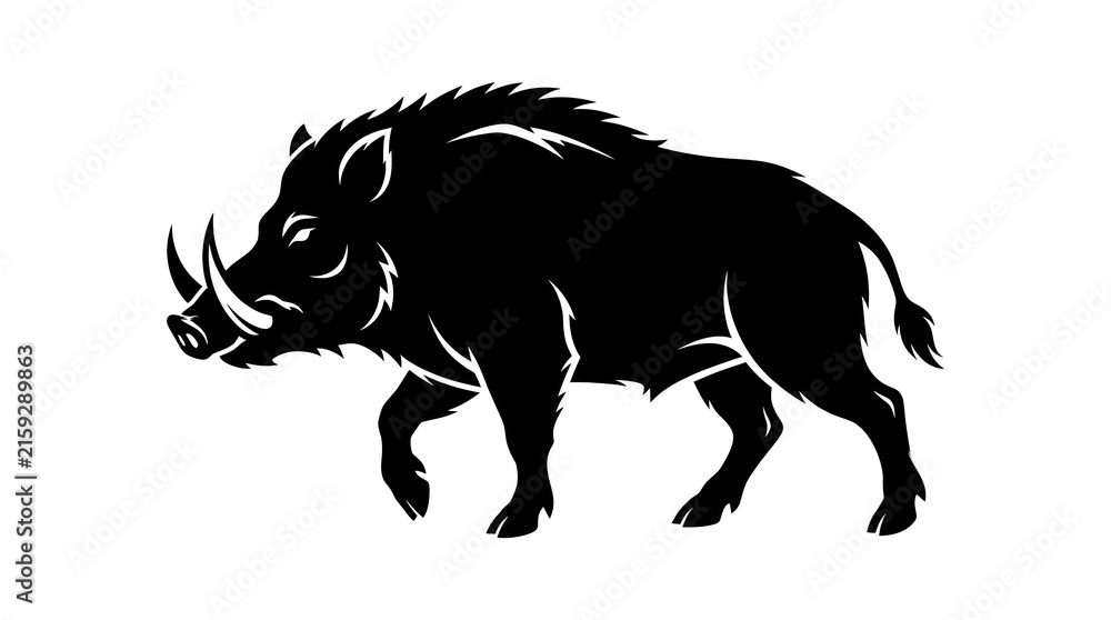 Fototapeta premium Silhouette of a wild boar standing in profile, vector illustration