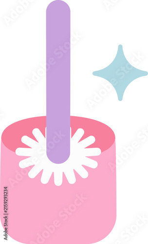 Toilet brush with holder and sparkle icon for bathroom cleaning and hygiene