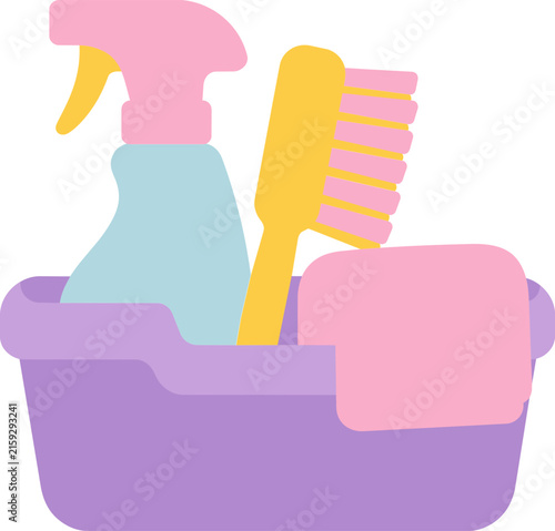 Cleaning caddy icon with spray bottle and cloth for home care and hygiene