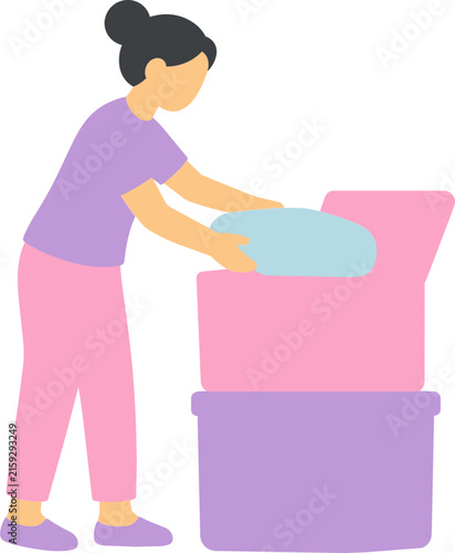 Person folding clothes into storage boxes icon for home organization