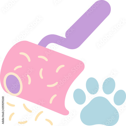 Lint roller with paw icon illustration for pet hair removal and home cleaning services