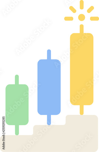 Rising candlestick chart icon for stock market analysis and financial growth investment
