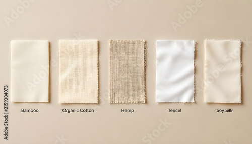 Natural Sustainable Fabric Swatches Chart with Labeled Textile Types